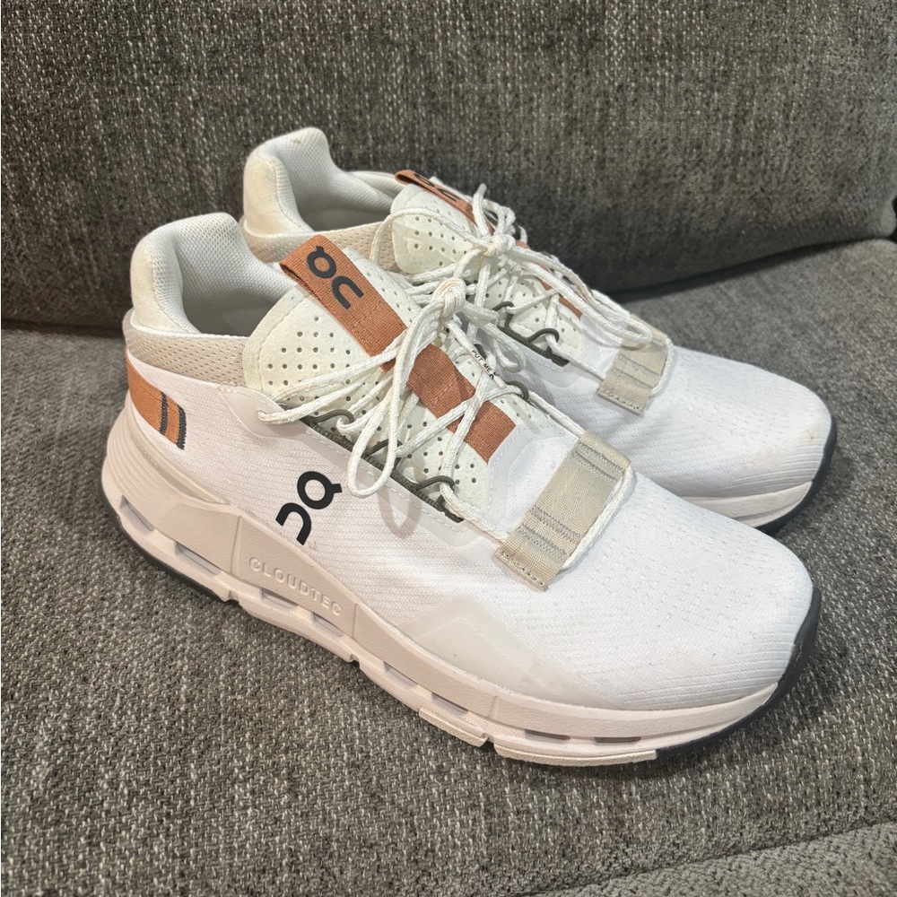 On Running Cloudnova 2White and Tan Sneakers